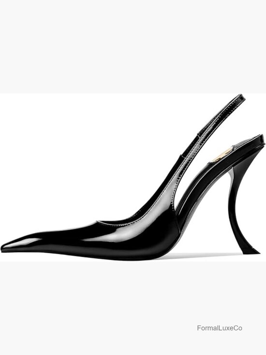 Shoes - Patent Leather Stiletto Slingback Pumps Pointed Toe Heels